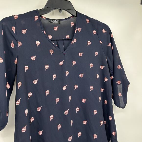 Papermoon For Stitch Fix Navy Hot Air Balloon Print V-Neck Blouse Size Medium M - Picture 4 of 6